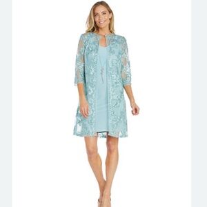 NWT $109 R & M Richards Women's Green Soutache Jacket & Necklace Dress Set 6P